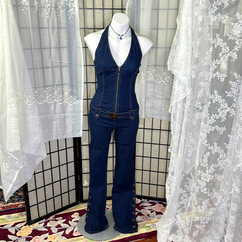 Vintage Jennifer Lopez Halter Denim Jumpsuit